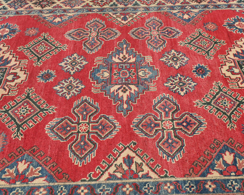 5x7 Red Kuba Afghan Hand Knotted Wool Area Rug